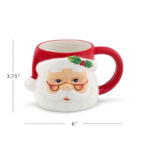 16 oz Nostalgic Santa Mug by Mr. Christmas, Red Handle 16 Ounce Ceramic Mug