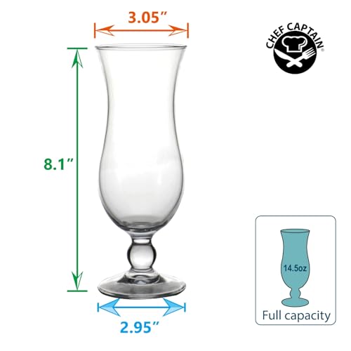 Chefcaptain Hurricane Cocktail Glasses Set of 4 - 14.5 Oz Clear Barware
