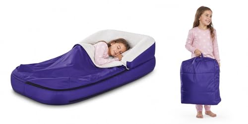 Kids Inflatable Travel Bed with Sherpa Sleeping Bag for Toddlers