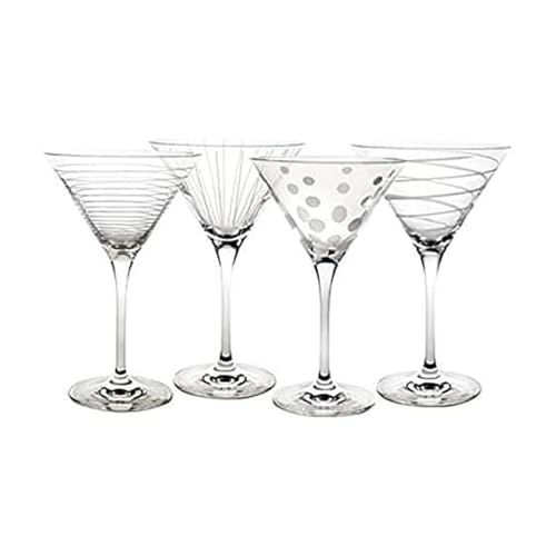 Mikasa Cheers Set of 4 10oz Etched Martini Glasses | Fun Cocktail Glassware