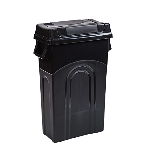 23-Gallon Slim Trash Can with Swing Lid, Black Plastic