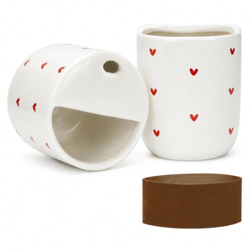 KOIMYSA Red Heart 12oz Ceramic Coffee Mug with Silicone Sleeve & Lid