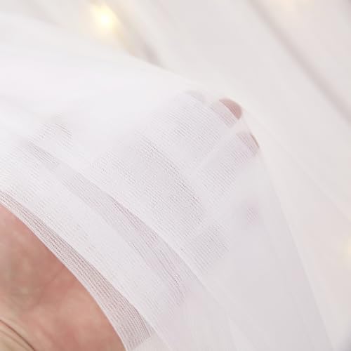 White Sheer Voile Bed Canopy Curtains with Star Lights for Kids House Beds