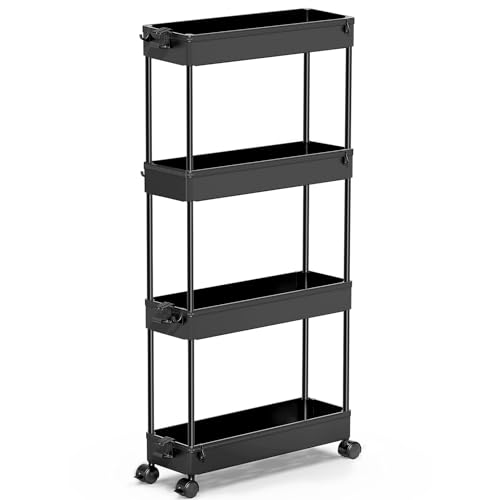 4-Tier Slim Rolling Storage Cart - Narrow Mobile Utility Organizer