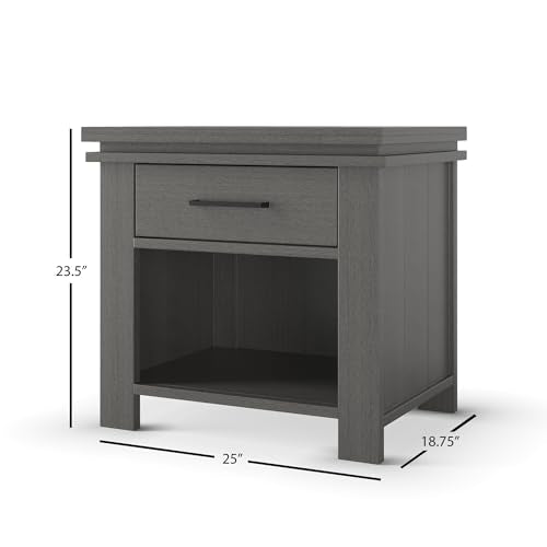 25-Inch Nursery Nightstand with Drawer and Open Shelf, Midnight Gray