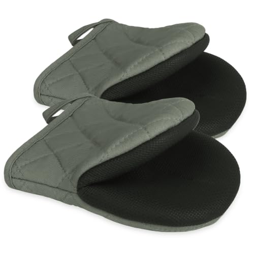Mini Silicone Oven Mitts, 2-Pack - Heat Resistant 500°F Pot Holders, Gray