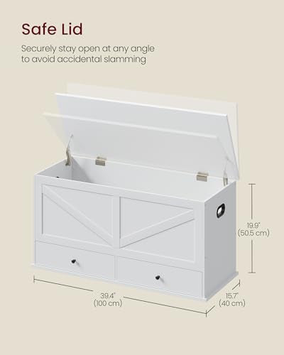 Farmhouse Storage Bench with 2 Fabric Drawers and Safety Hinged Lid