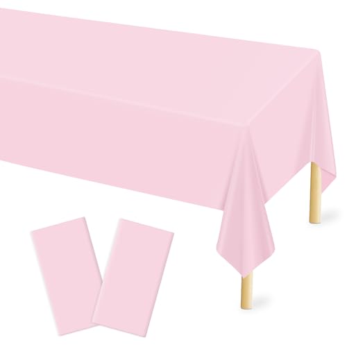 Light Pink Disposable Plastic Tablecloths 54x108" - 2 Pack Rectangular Covers