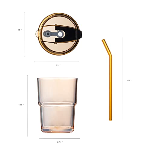 13oz Glass Tumbler with Lid and Straw, Thick-Walled Iced Coffee Cup