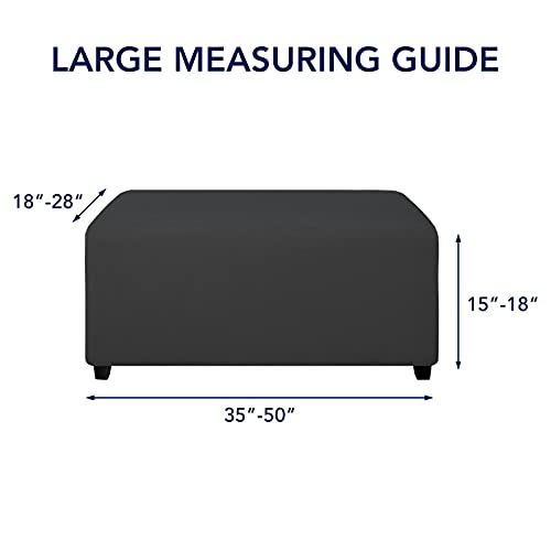 Stretch Rectangle Ottoman Cover - Soft Fleece Footstool Slipcover (Dark Gray)