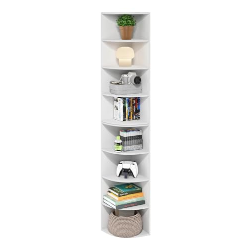 8-Tier Corner Bookshelf, Tall Narrow Storage Display Rack for Small Spaces