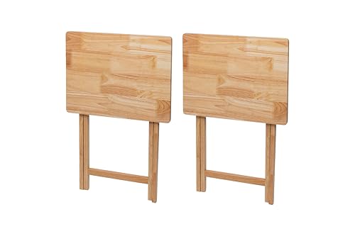 2-Piece Folding Tray Table Set, Solid Rubberwood Portable Snack Tables