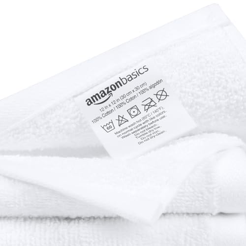 Amazon Basics Fast Drying Cotton Washcloths 12x12 White 24-Pack