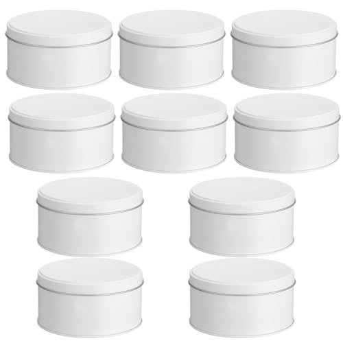 Hicarer 10 Pack White Cookie Tins with Lids - Round Metal Gift Storage Containers
