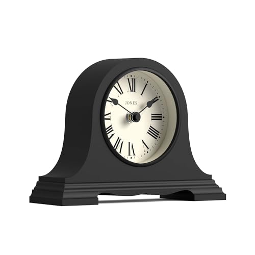 Small Mantel Clock, Traditional Napoleon Hat Design, Black, Roman Numerals