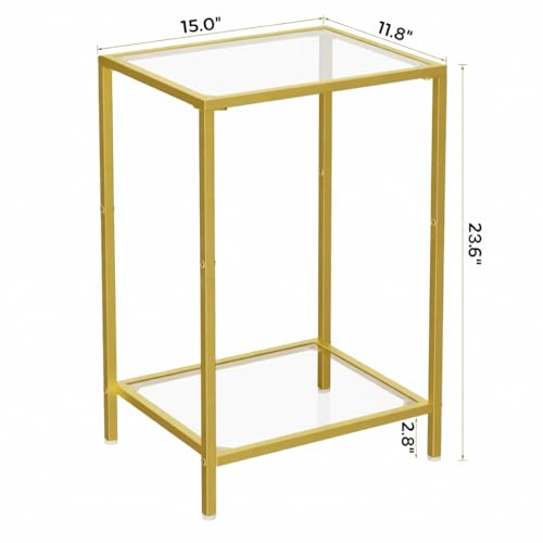 2-Tier Tempered Glass Side Table Set, Modern Metal Accent End Table