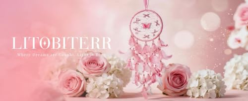 Pink Butterfly Dream Catcher for Girls Room Wall Decor with Gift Box