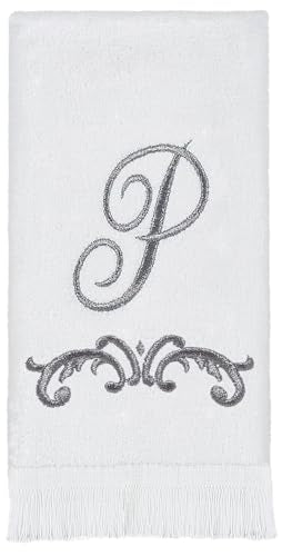 Monogram Initial P Fingertip Towel, 11x18 Inch Soft 100% Cotton Scroll Decor