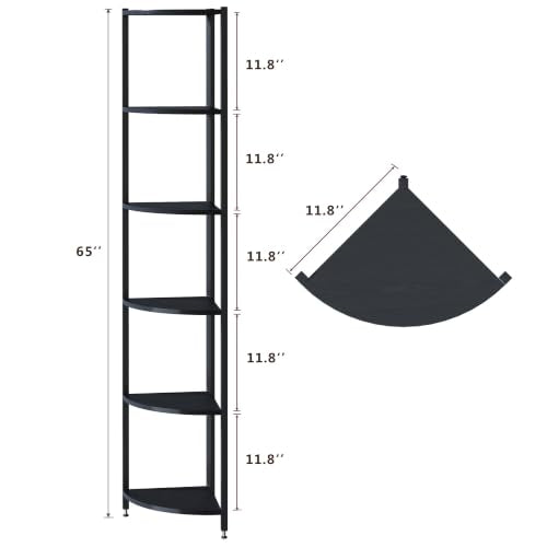 6-Tier Corner Bookshelf with LED Lights, Industrial Steel Display Stand