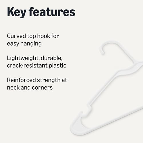 Amazon Basics Plastic Clothes Hangers Adult Size White 50-Pack