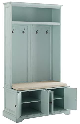 Crosley Furniture Holbrook Hall Tree with Shoe Storage & Cushioned Bench - Distressed Seafoam Blue