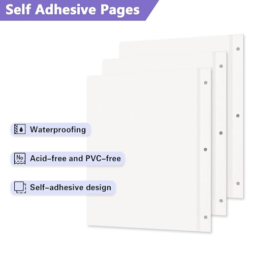 Self-Adhesive Photo Album Refill Pages for 3-Ring Binders, 30 Sheets