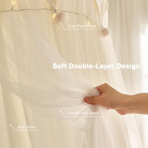 Princess Bed Canopy with Star Lights - Breathable Mesh for Kids Bedroom