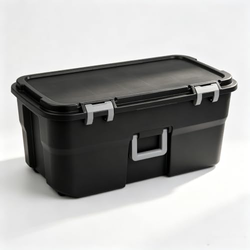 22-Gallon Mobile Storage Trunk with Wheels and Padlockable Latch, Black