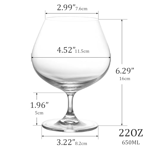 GLASKEY 22oz Crystal Brandy Snifter Glasses Set of 2, Dishwasher Safe Cognac & Whiskey Glasses