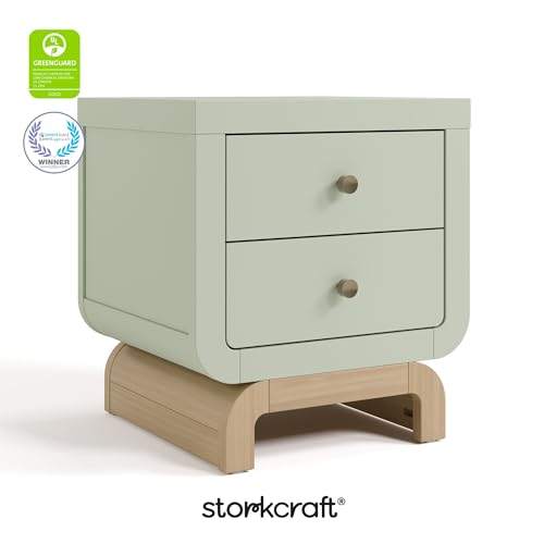 2-Drawer Nightstand with Curved Base, Sage and Driftwood Finish