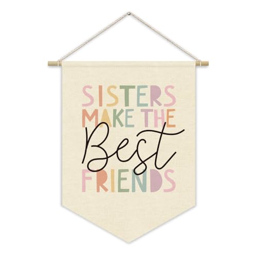 Sisters Make The Best Friends Linen Wall Banner for Girls Bedroom Decor