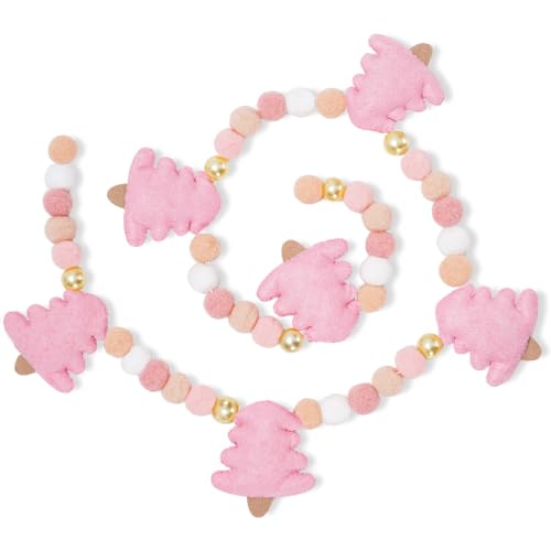 Whaline Pink Christmas Felt Garland Banner with Pom Balls – 2.5m Holiday Wall Decor