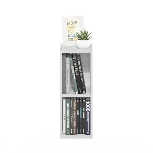 2-Tier Narrow Bookshelf, Slim Composite Wood Storage Shelf - White