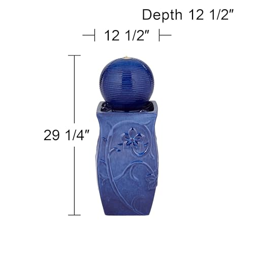 29-Inch Ceramic Outdoor Floor Fountain with LED Light, Blue Sphere Design