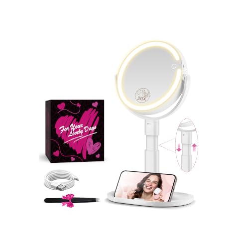 MOMOKUBA Makeup Mirror with Lights, 20X Magnifying Mirrors, Height