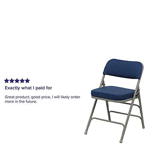 Set of 2 Navy Fabric Padded Folding Chairs with Steel Frame