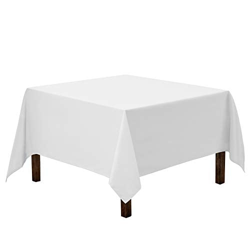 52x52 Inch Square Polyester Tablecloth - Washable White Fabric for Tables