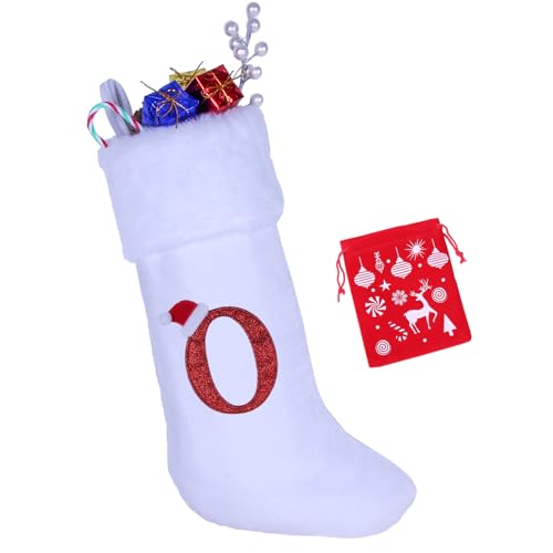 20-Inch Monogram Christmas Stocking - White Velvet with Plush Cuff Initial