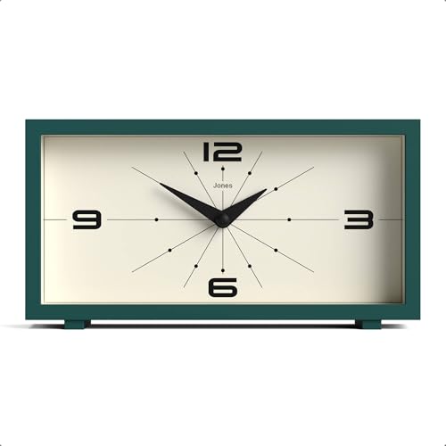 Modern Rectangular Desk Clock, Retro Mid-Century Style, Dark Green