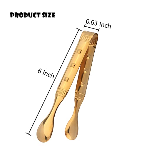 Gold Mini Tongs 6 Inch Food-Grade Stainless Steel for Appetizers, Ice & Sugar - 6 Pack