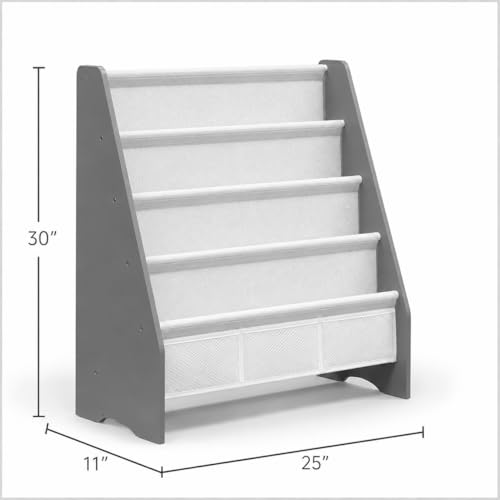 4-Tier Kids Bookshelf with Oxford Fabric Slings, Grey Toddler Book Rack