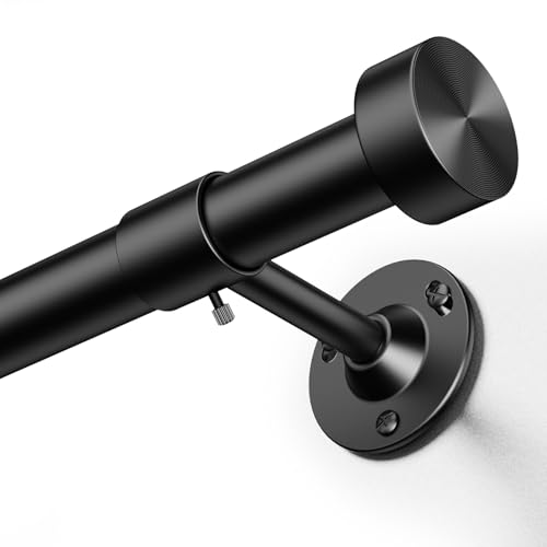 Heavy Duty Adjustable Curtain Rod - 1 Inch Matte Black Extra Long Window Rod