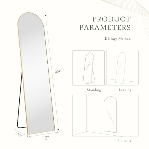 Arched Full Length Mirror 16"x59" - Floor Standing & Wall Mounted Body Mirror