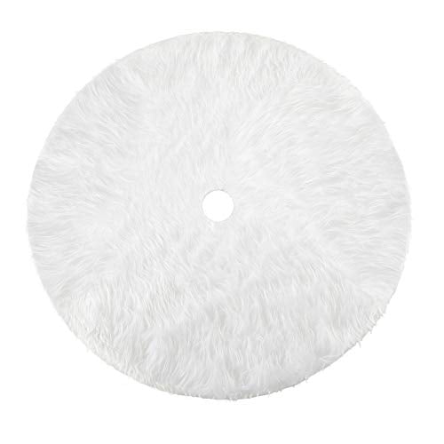 Plush Snow White Christmas Tree Skirt - 31-Inch Soft Holiday Tree Mat
