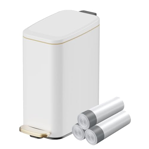 Slim Stainless Steel Trash Can with Soft-Close Lid and Pedal - 1.6 Gal