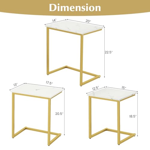 3-Piece Nesting Coffee Table Set, Stackable Square Metal Side Tables