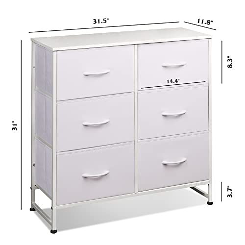 6-Drawer Fabric Dresser with Metal Frame and Wood Top