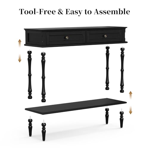 Console Table with 2 Drawers and Storage Shelf, Black Entryway Table