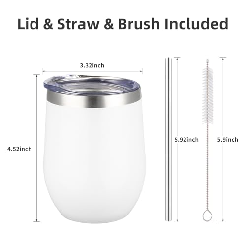 12 oz Insulated Stemless Wine Tumbler with Lid & Straw – 8 Count, White