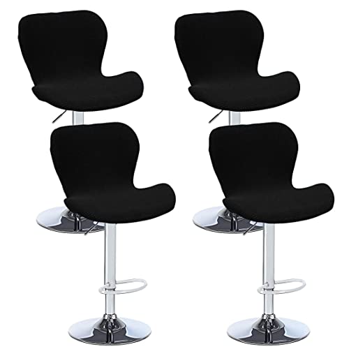 Set of 4 Stretchable Jacquard Bar Stool Covers - Black